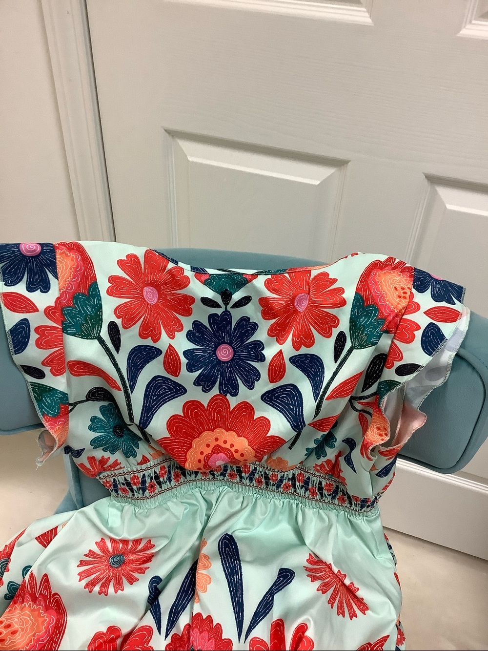 Women Floral Maxi Dress - Mint with Coral & Navy - Picture 3 of 4